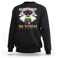 Funny Halloween LGBT Sweatshirt Gayest Ghost In Town Rainbow Flag - Wonder Print Shop