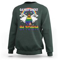 Funny Halloween LGBT Sweatshirt Gayest Ghost In Town Rainbow Flag - Wonder Print Shop