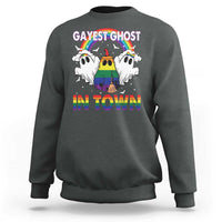 Funny Halloween LGBT Sweatshirt Gayest Ghost In Town Rainbow Flag - Wonder Print Shop