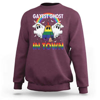 Funny Halloween LGBT Sweatshirt Gayest Ghost In Town Rainbow Flag - Wonder Print Shop
