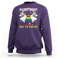 Funny Halloween LGBT Sweatshirt Gayest Ghost In Town Rainbow Flag - Wonder Print Shop