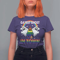 Funny Halloween LGBT T Shirt For Women Gayest Ghost In Town Rainbow Flag - Wonder Print Shop