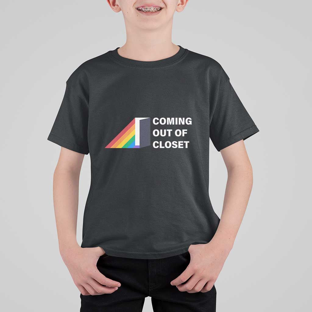 Come Out LGBT T Shirt For Kid Coming Out Of Closet Rainbow Door - Wonder Print Shop