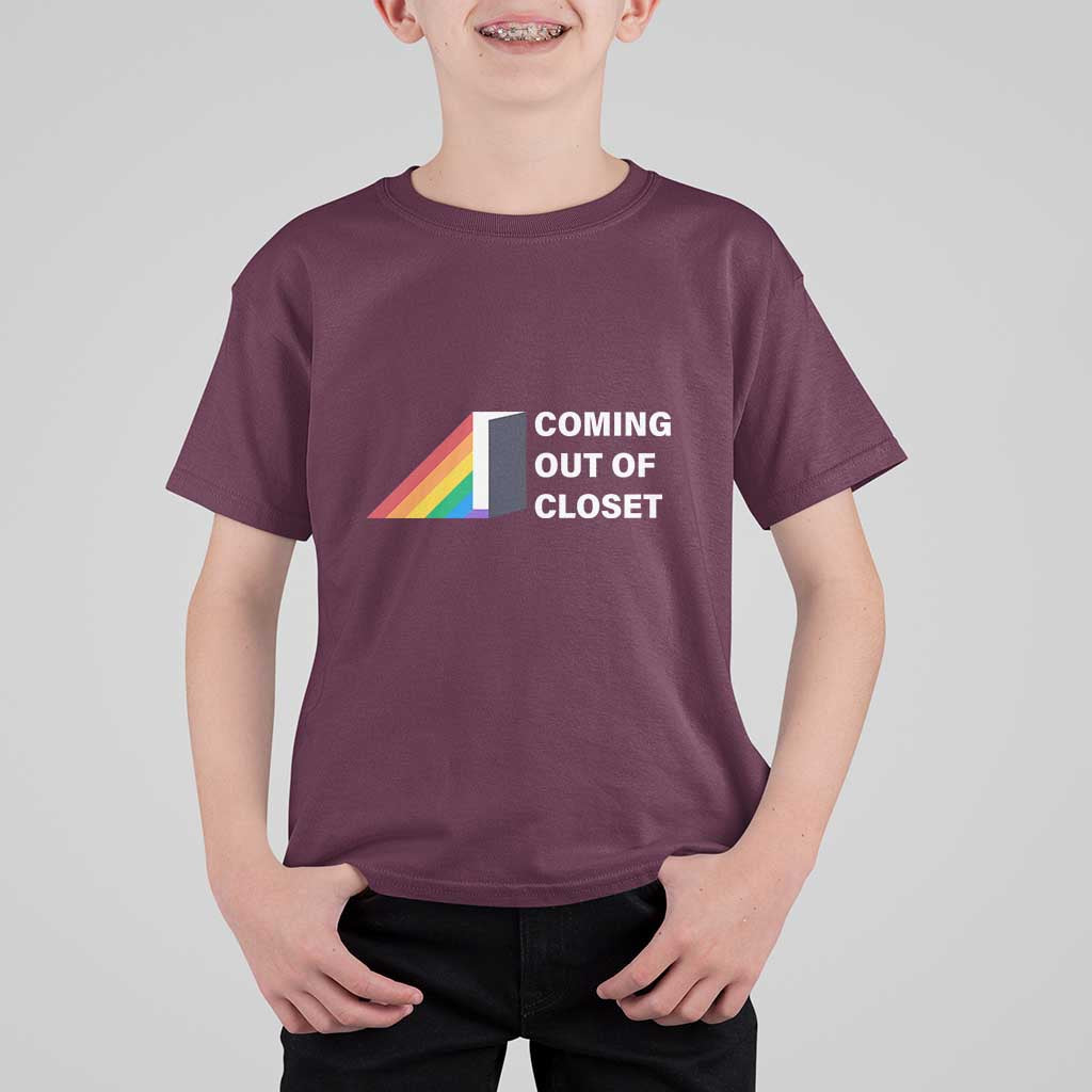 Come Out LGBT T Shirt For Kid Coming Out Of Closet Rainbow Door - Wonder Print Shop