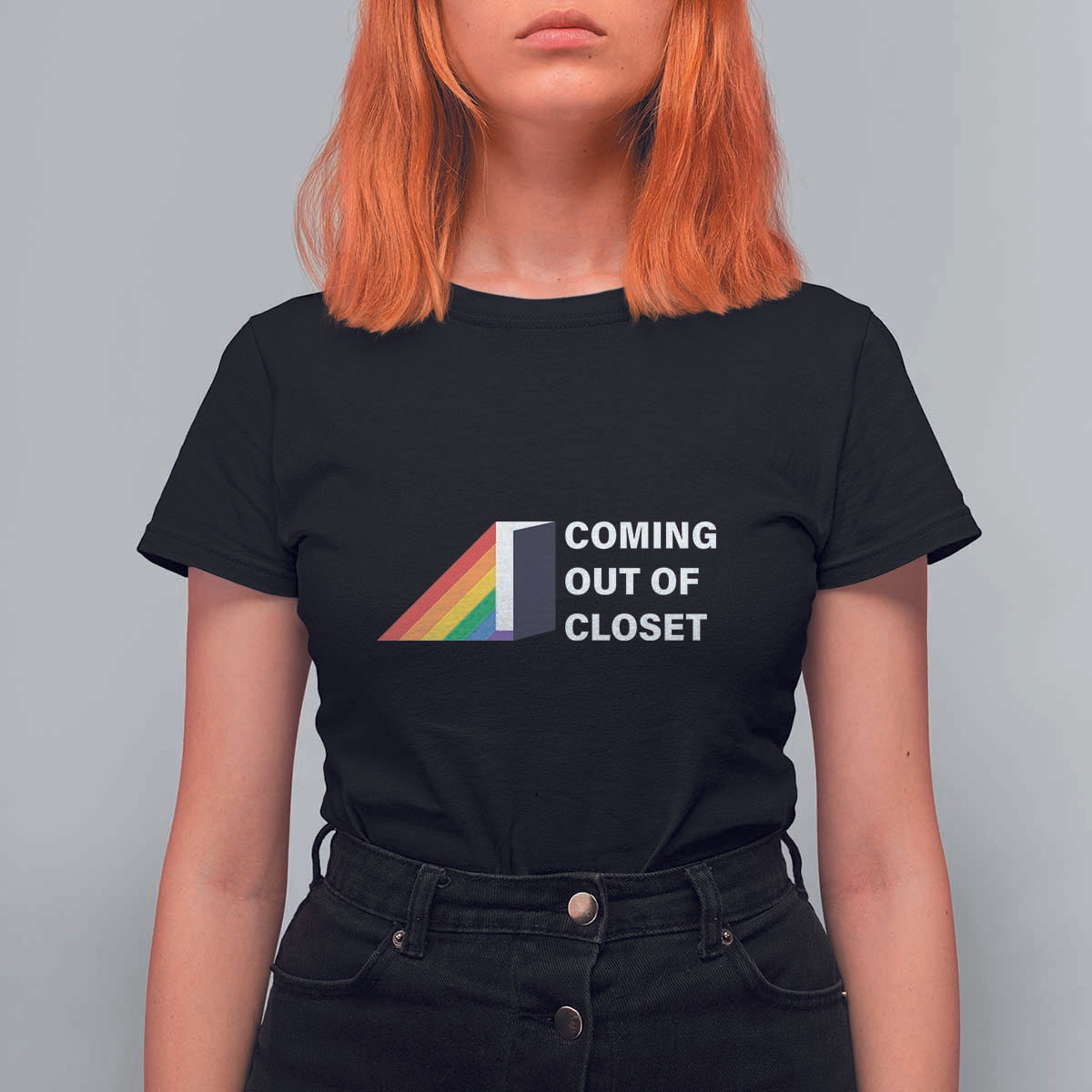 Come Out LGBT T Shirt For Women Coming Out Of Closet Rainbow Door - Wonder Print Shop