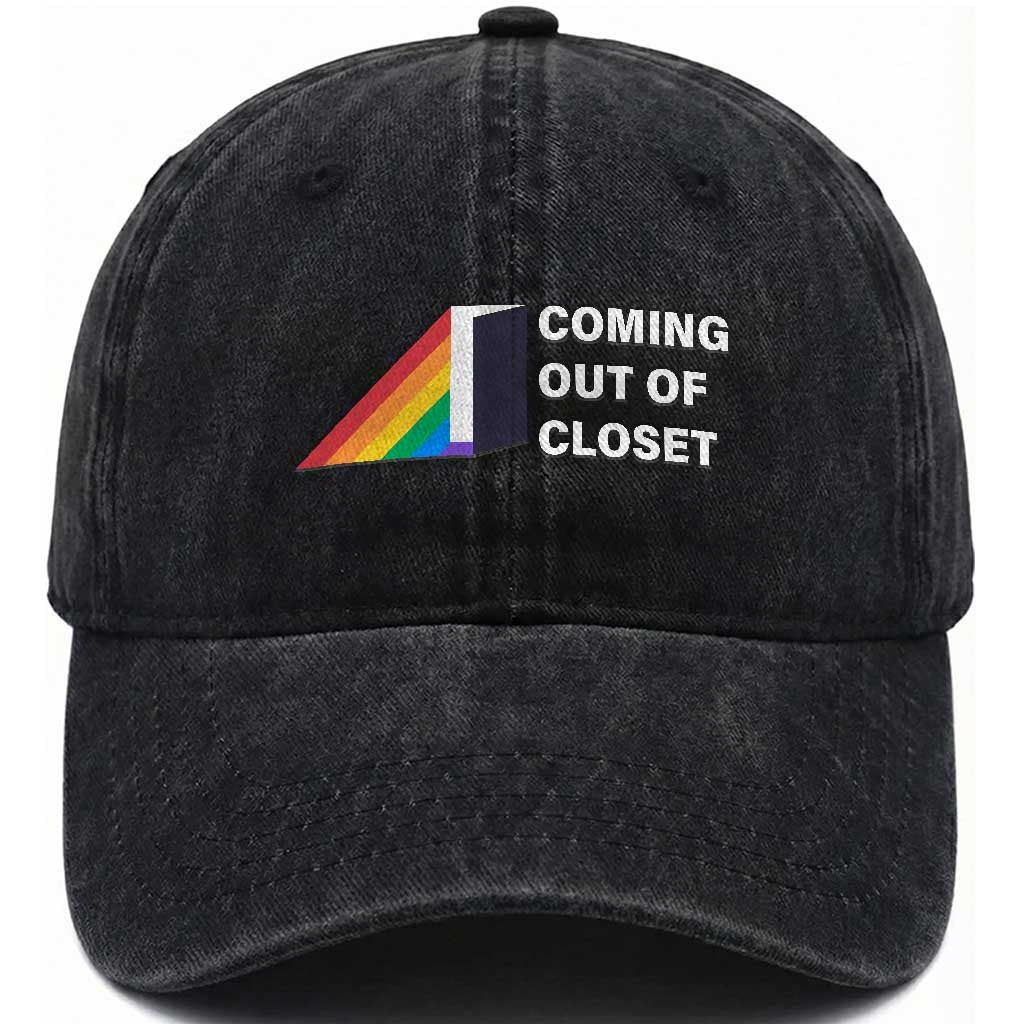 Come Out LGBT Washed Cotton Baseball Cap Coming Out Of Closet Rainbow Door