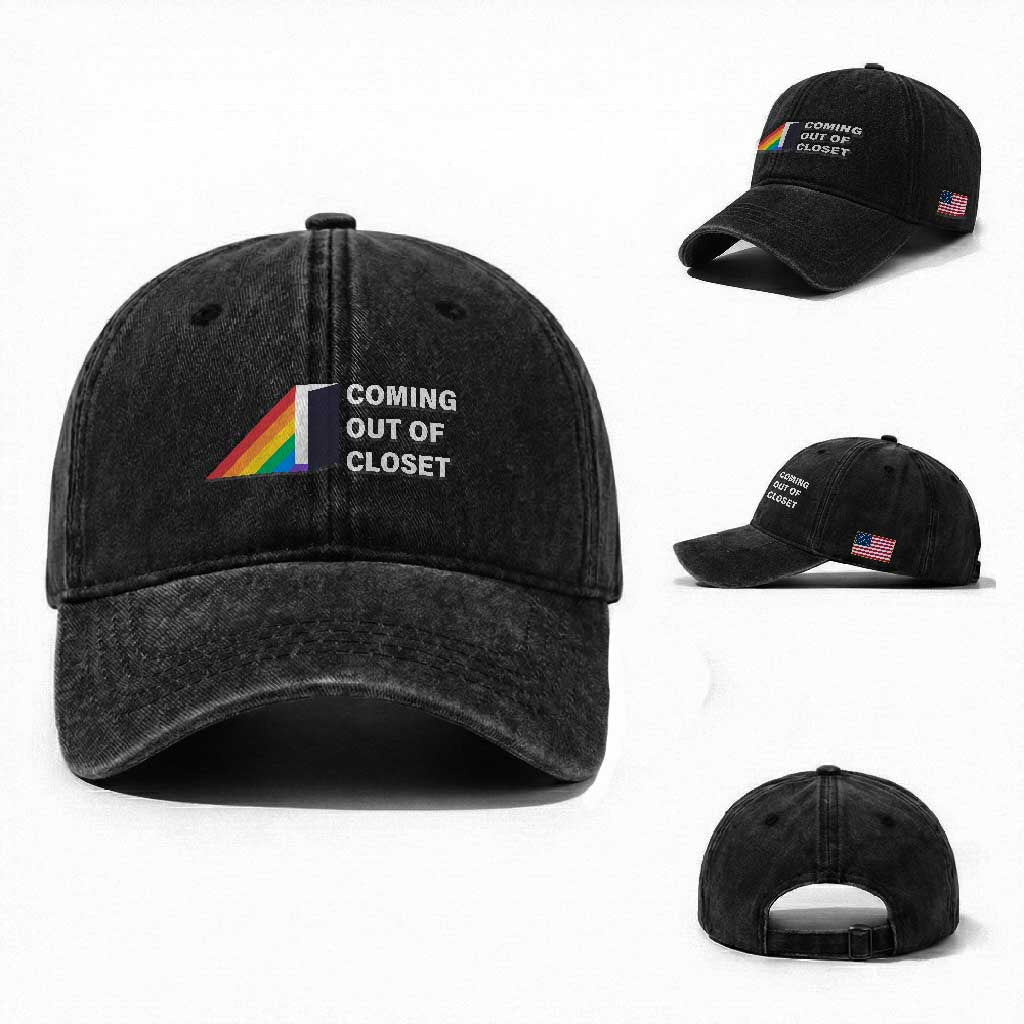 Come Out LGBT Washed Cotton Baseball Cap Coming Out Of Closet Rainbow Door