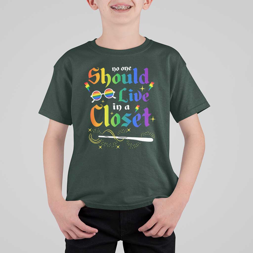 Come Out LGBT T Shirt For Kid No One Should Live In A Closet Magical Rainbow Glasses - Wonder Print Shop