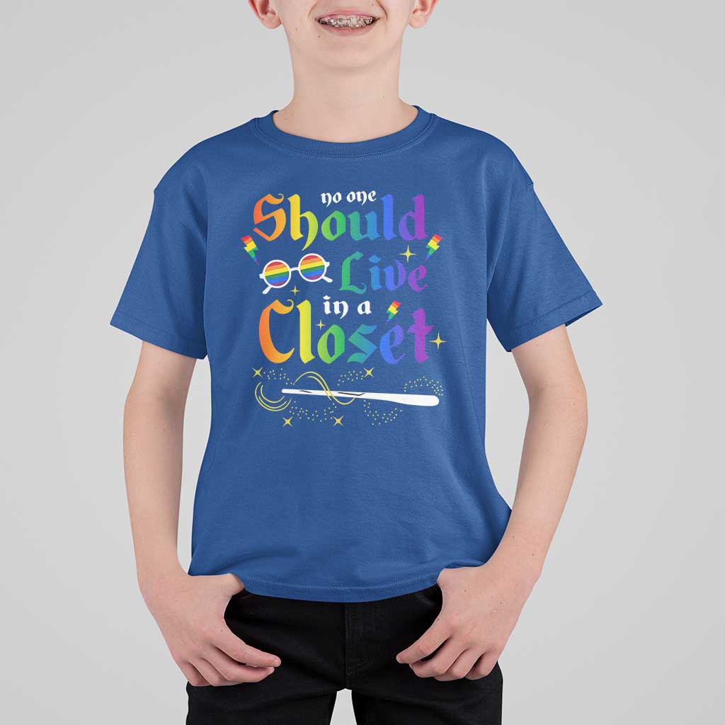 Come Out LGBT T Shirt For Kid No One Should Live In A Closet Magical Rainbow Glasses - Wonder Print Shop