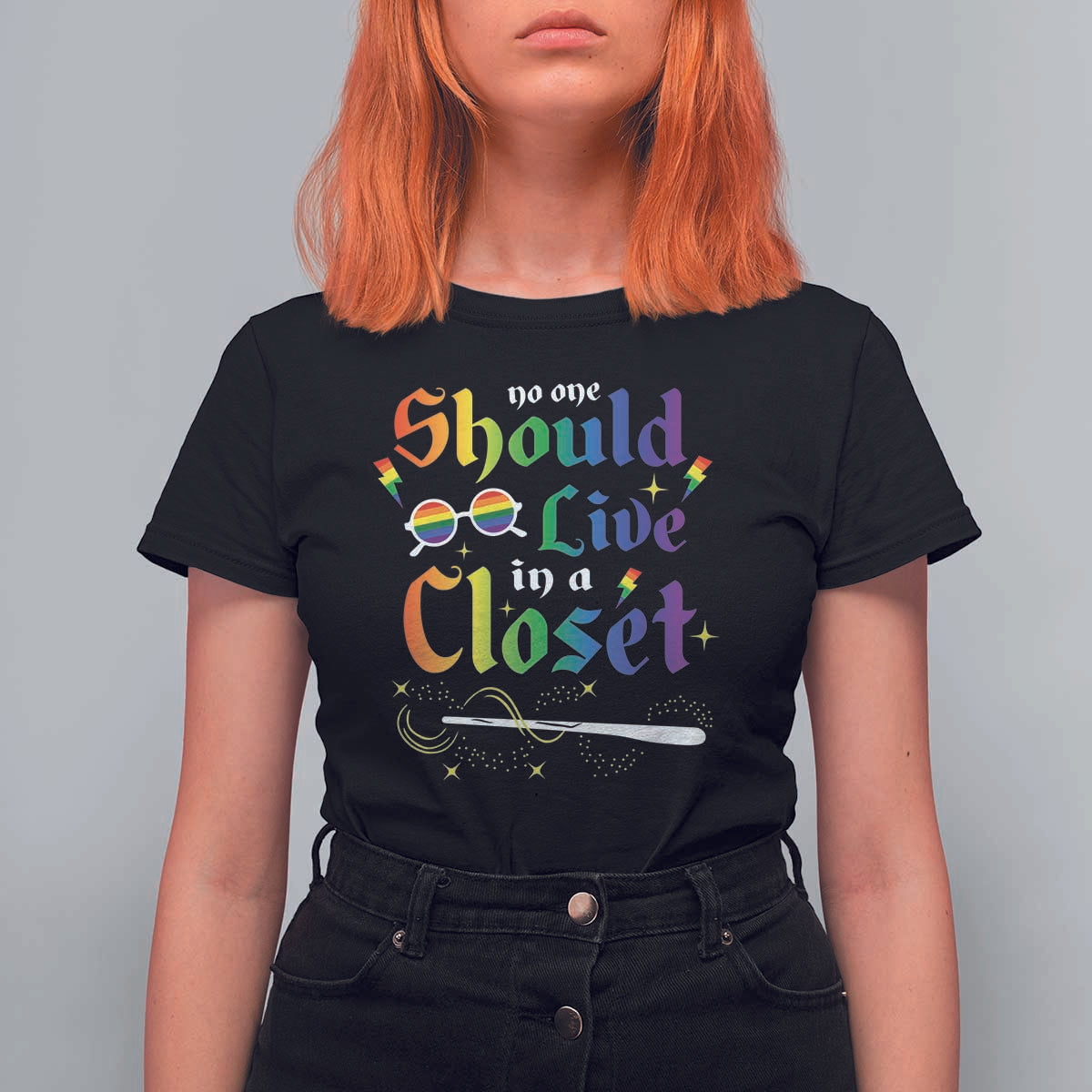 Come Out LGBT T Shirt For Women No One Should Live In A Closet Magical Rainbow Glasses - Wonder Print Shop
