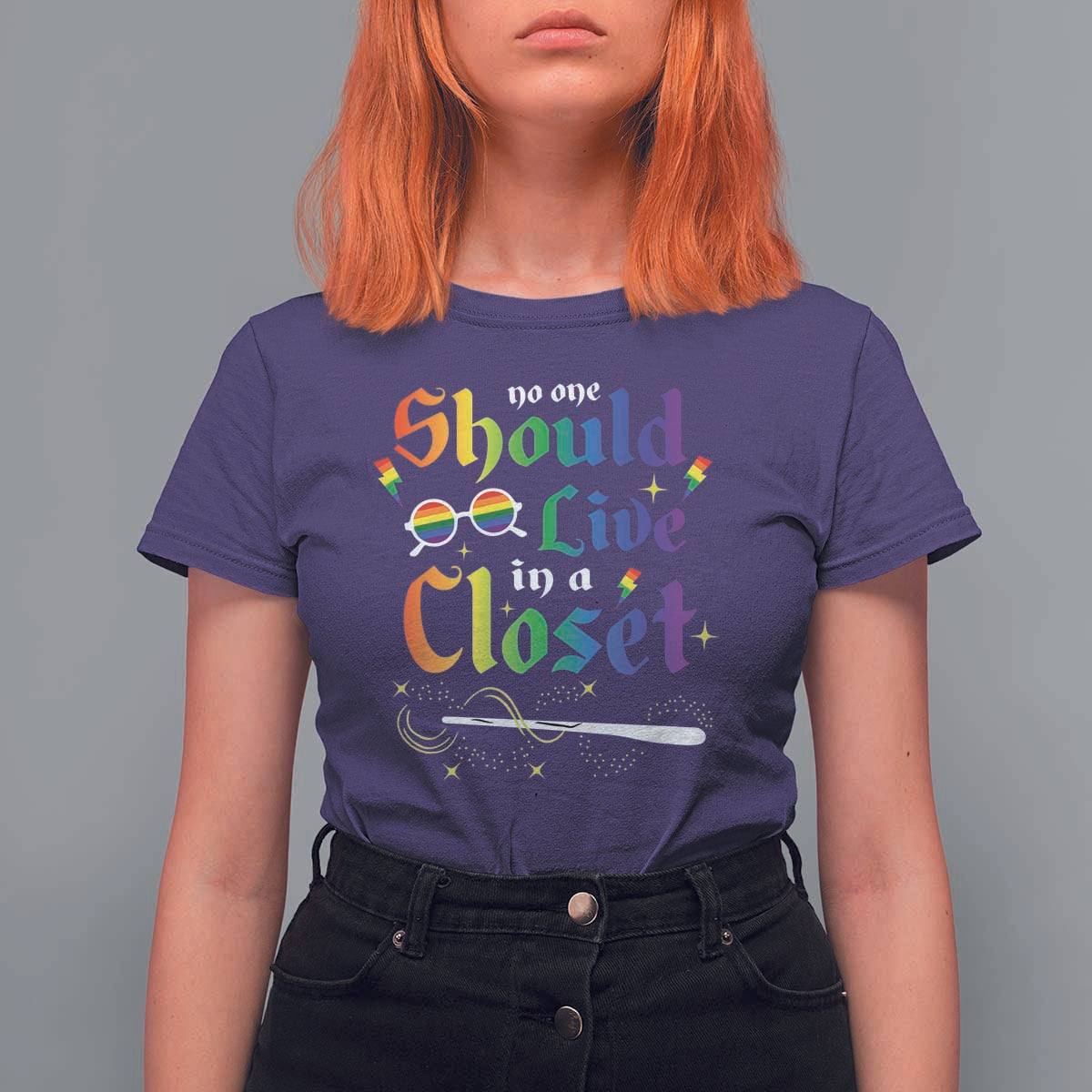 Come Out LGBT T Shirt For Women No One Should Live In A Closet Magical Rainbow Glasses - Wonder Print Shop