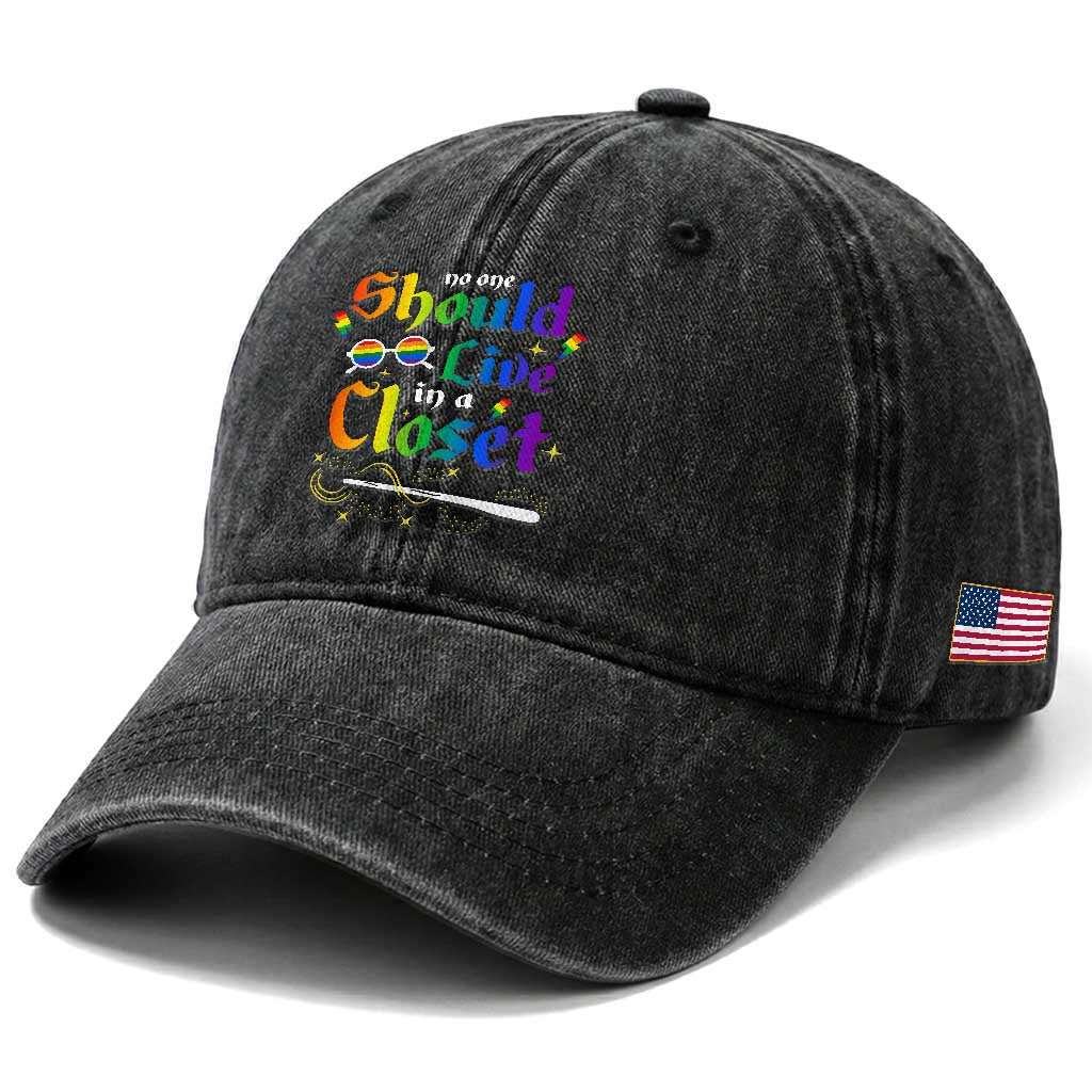 Come Out LGBT Washed Cotton Baseball Cap No One Should Live In A Closet Magical Rainbow Glasses