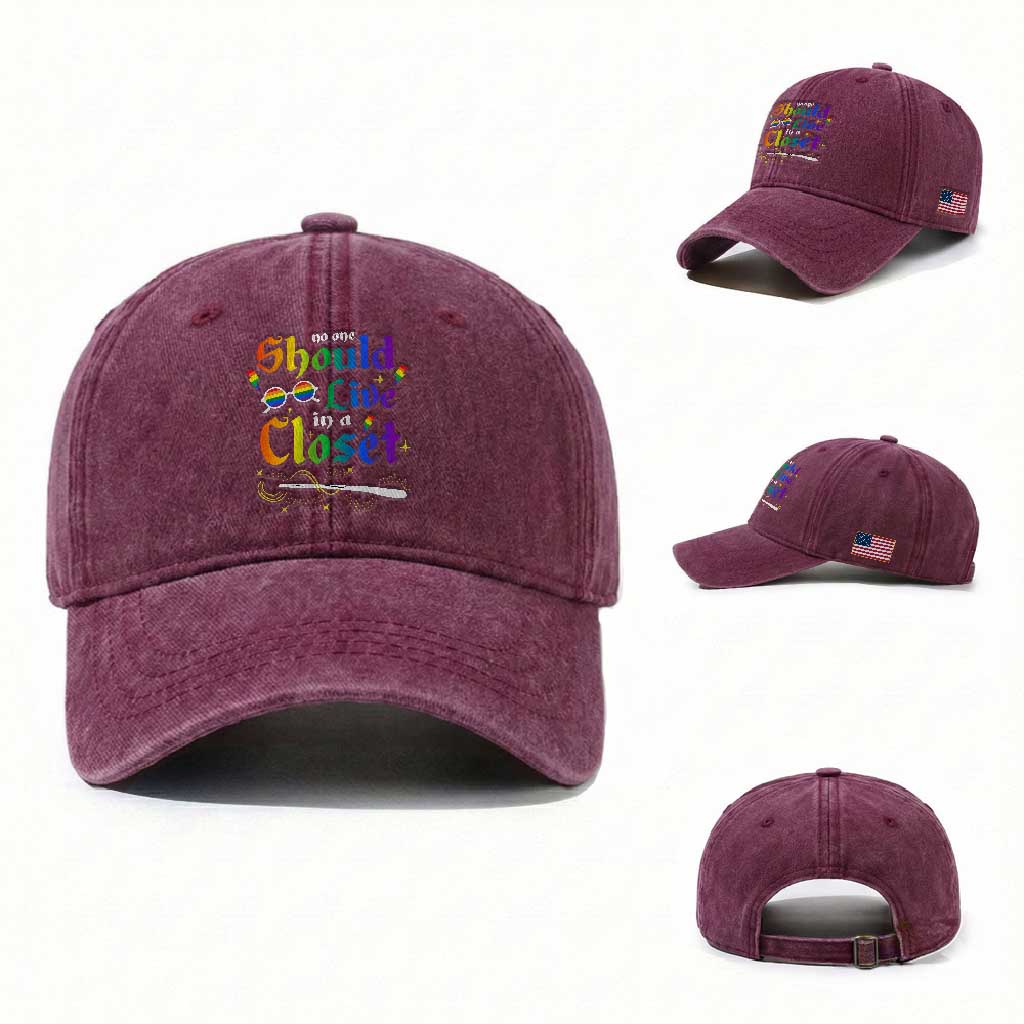 Come Out LGBT Washed Cotton Baseball Cap No One Should Live In A Closet Magical Rainbow Glasses