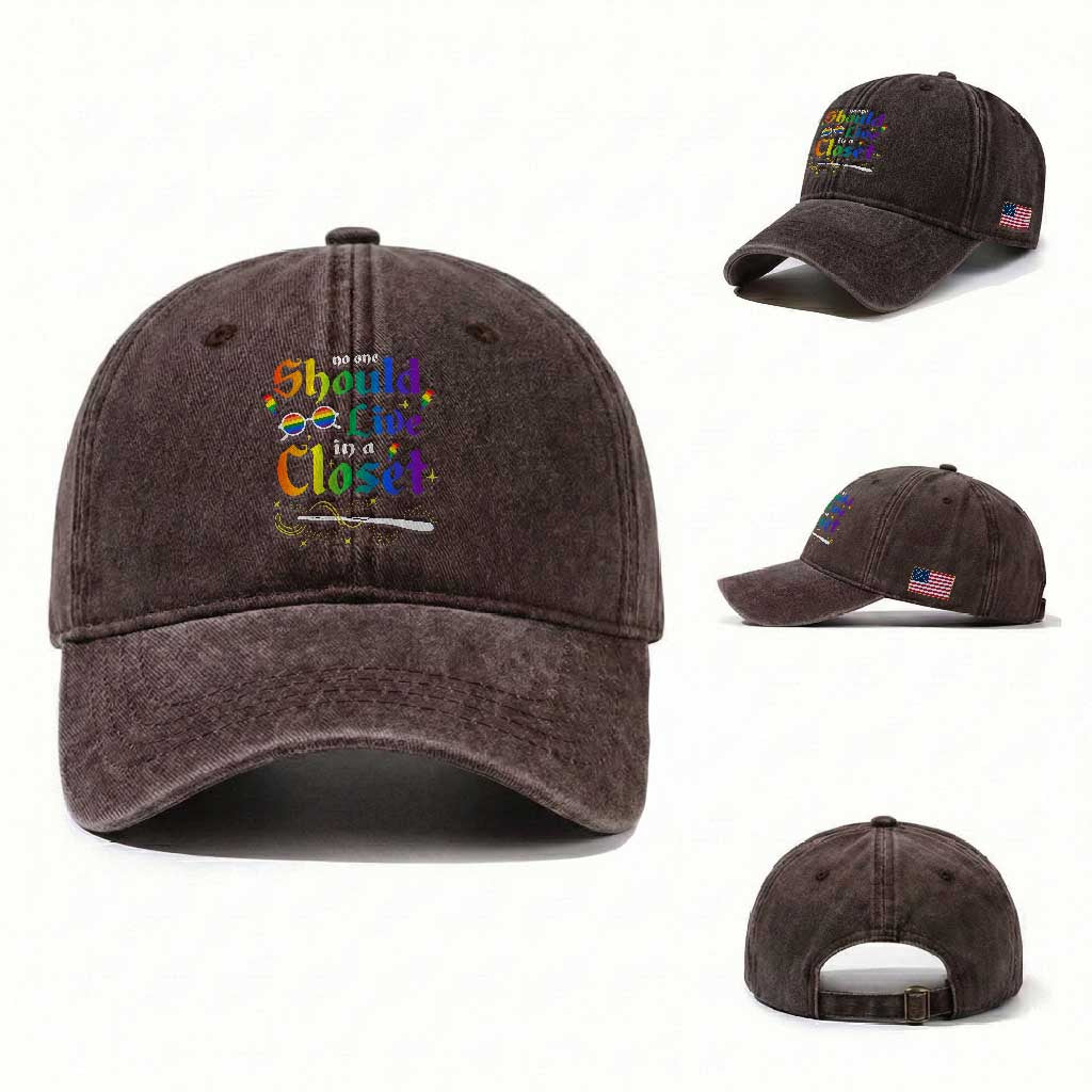 Come Out LGBT Washed Cotton Baseball Cap No One Should Live In A Closet Magical Rainbow Glasses
