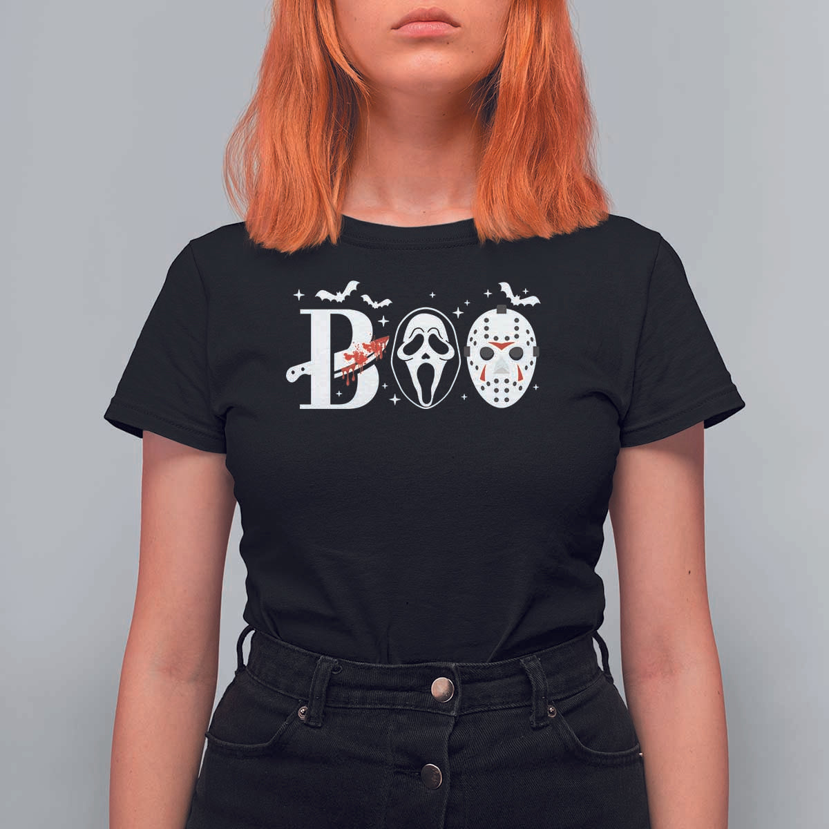 Halloween T Shirt For Women Boo Horror Murderer Masks Bat Spooky Season - Wonder Print Shop