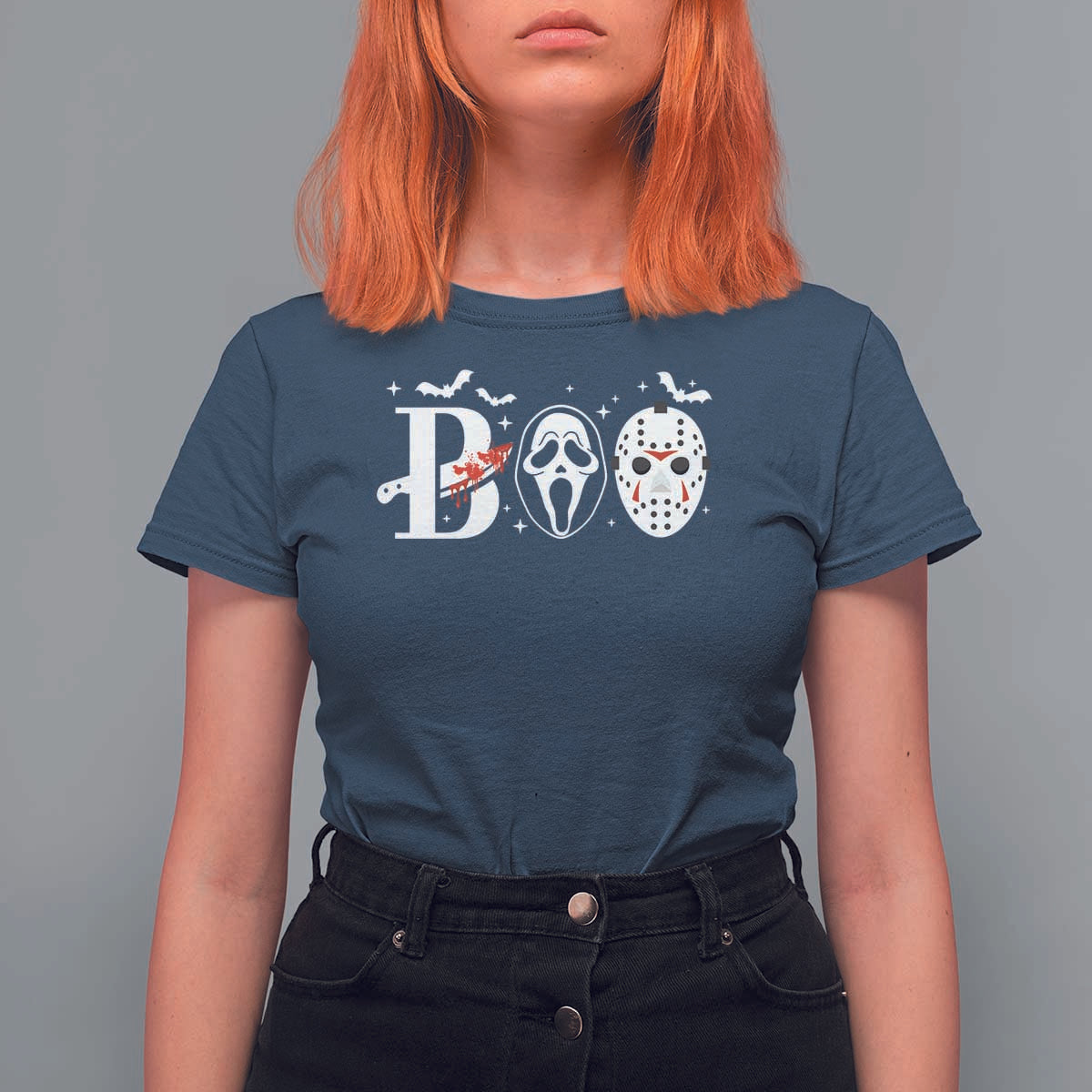 Halloween T Shirt For Women Boo Horror Murderer Masks Bat Spooky Season - Wonder Print Shop