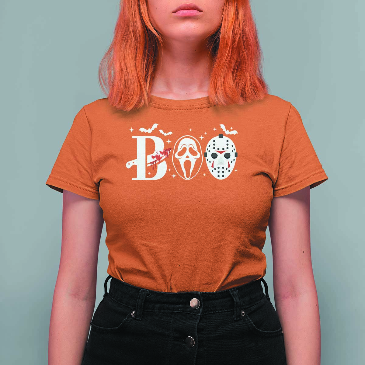 Halloween T Shirt For Women Boo Horror Murderer Masks Bat Spooky Season - Wonder Print Shop