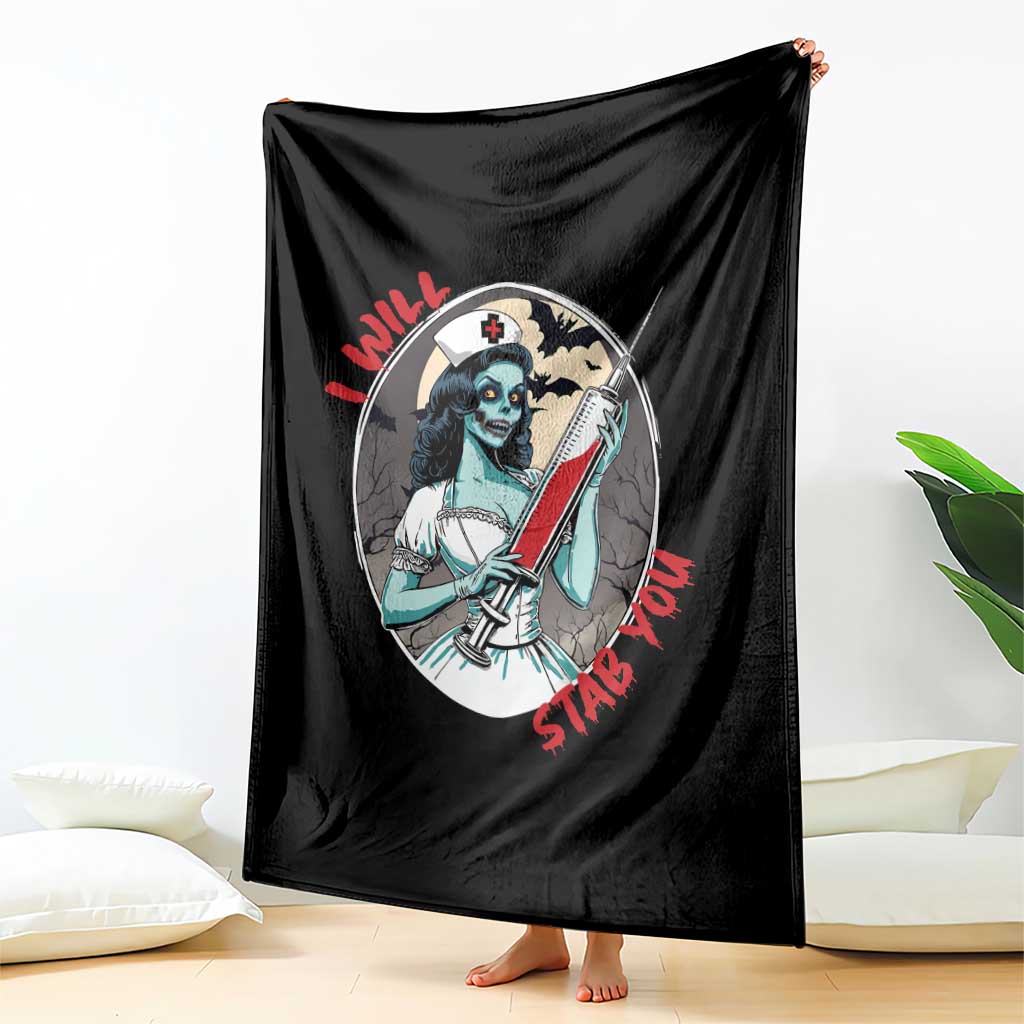 Funny Halloween Nurse Throw Blanket I Will Stab You Scary Zombie Needle Nurse - Wonder Print Shop