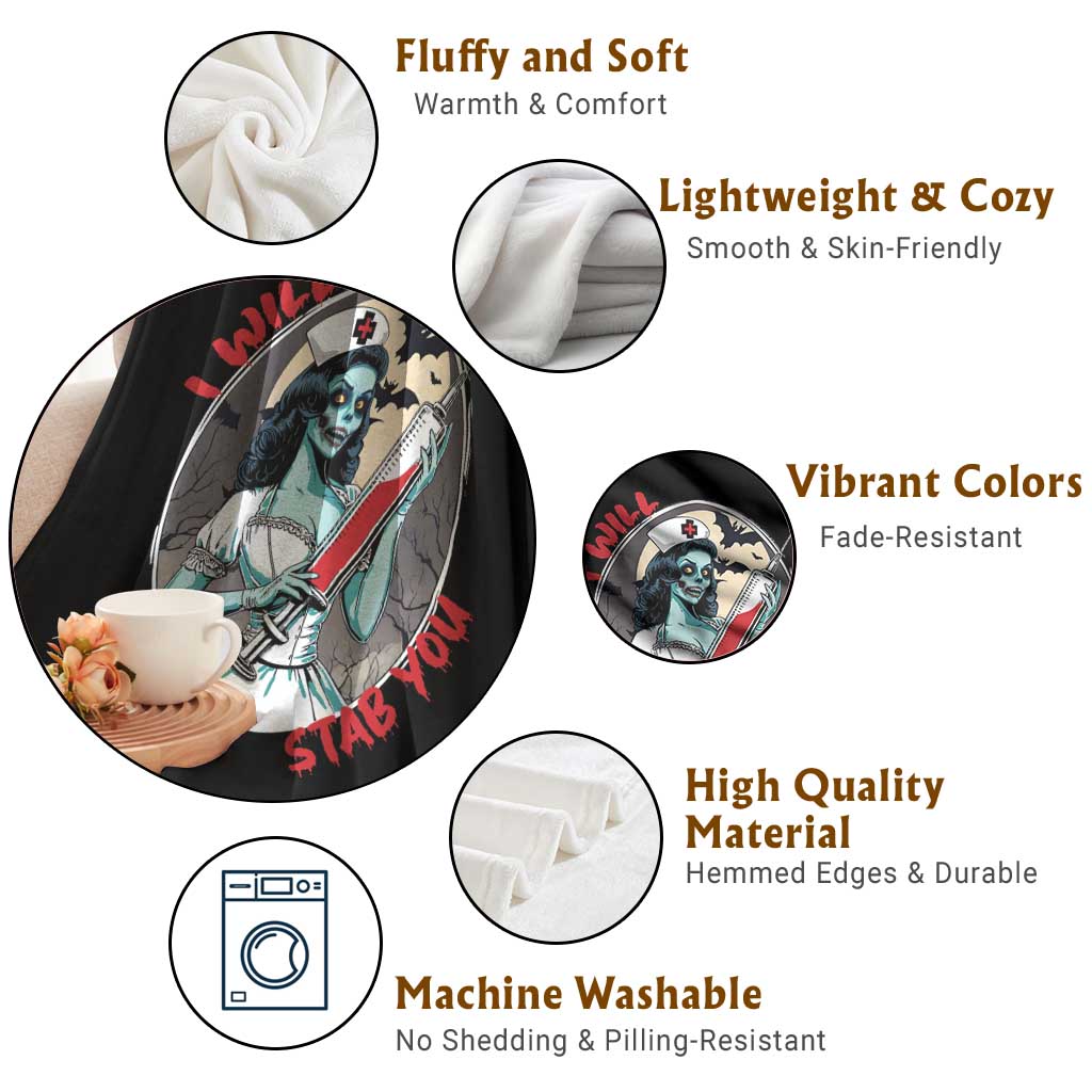 Funny Halloween Nurse Throw Blanket I Will Stab You Scary Zombie Needle Nurse - Wonder Print Shop