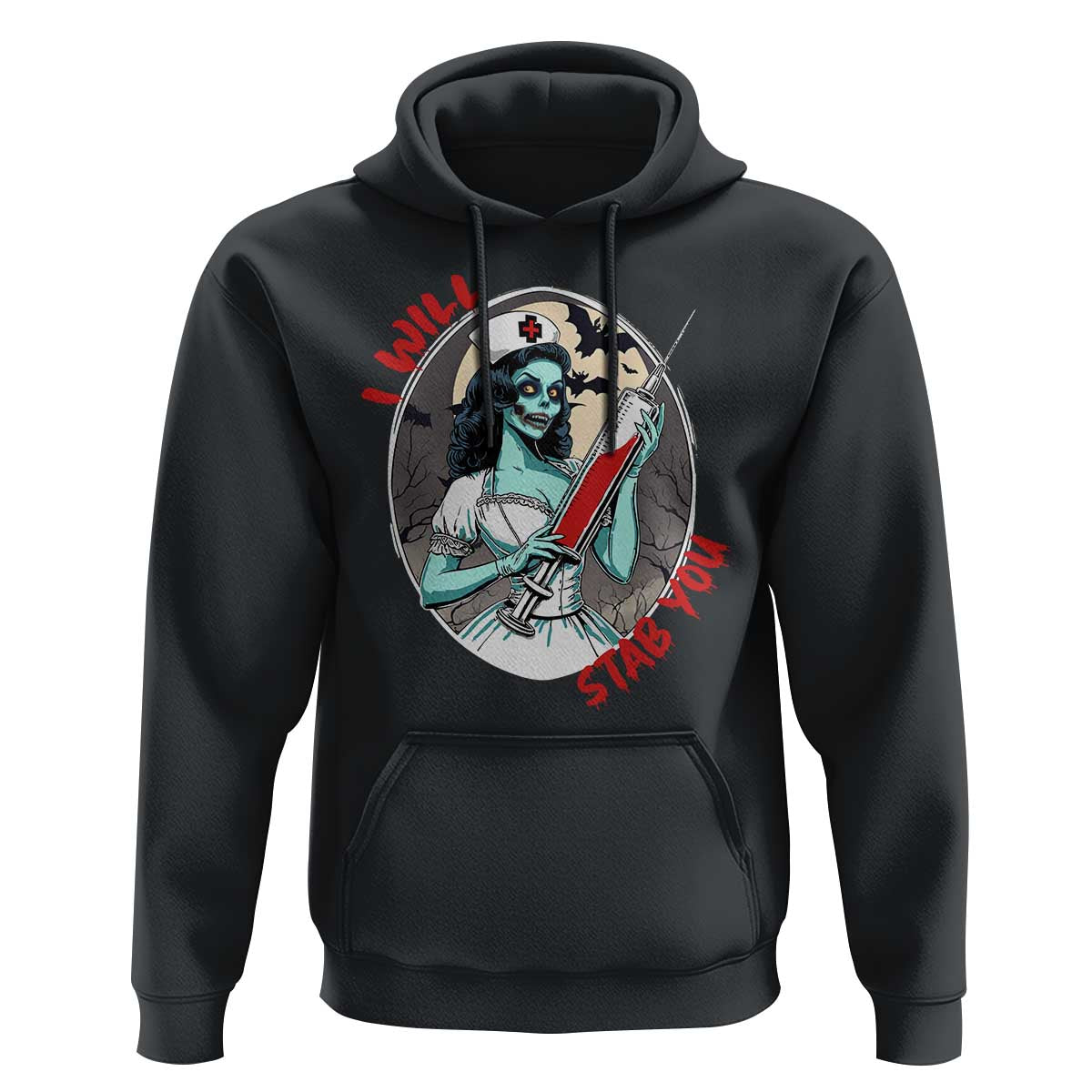 Funny Halloween Nurse Hoodie I Will Stab You Scary Zombie Needle Nurse