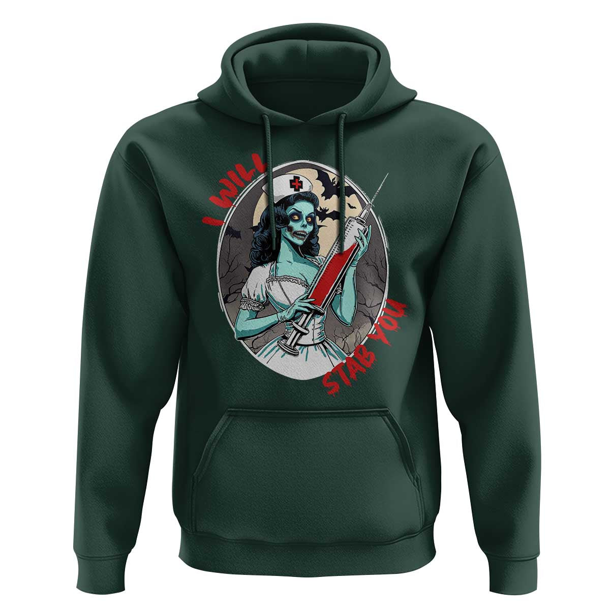 Funny Halloween Nurse Hoodie I Will Stab You Scary Zombie Needle Nurse