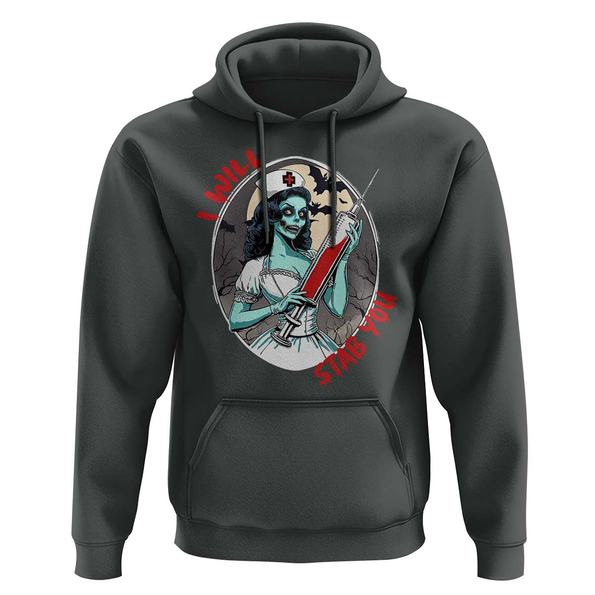 Funny Halloween Nurse Hoodie I Will Stab You Scary Zombie Needle Nurse