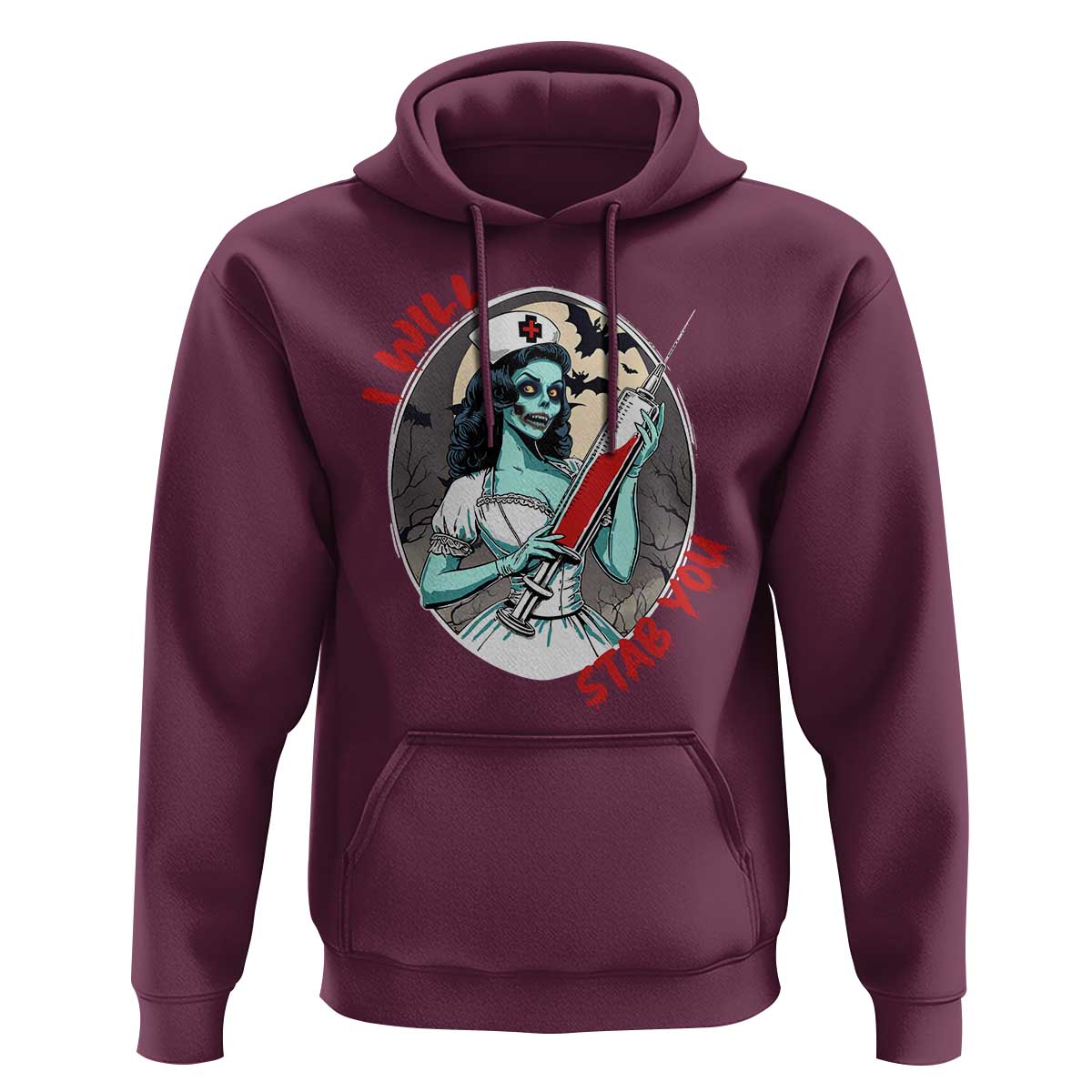 Funny Halloween Nurse Hoodie I Will Stab You Scary Zombie Needle Nurse