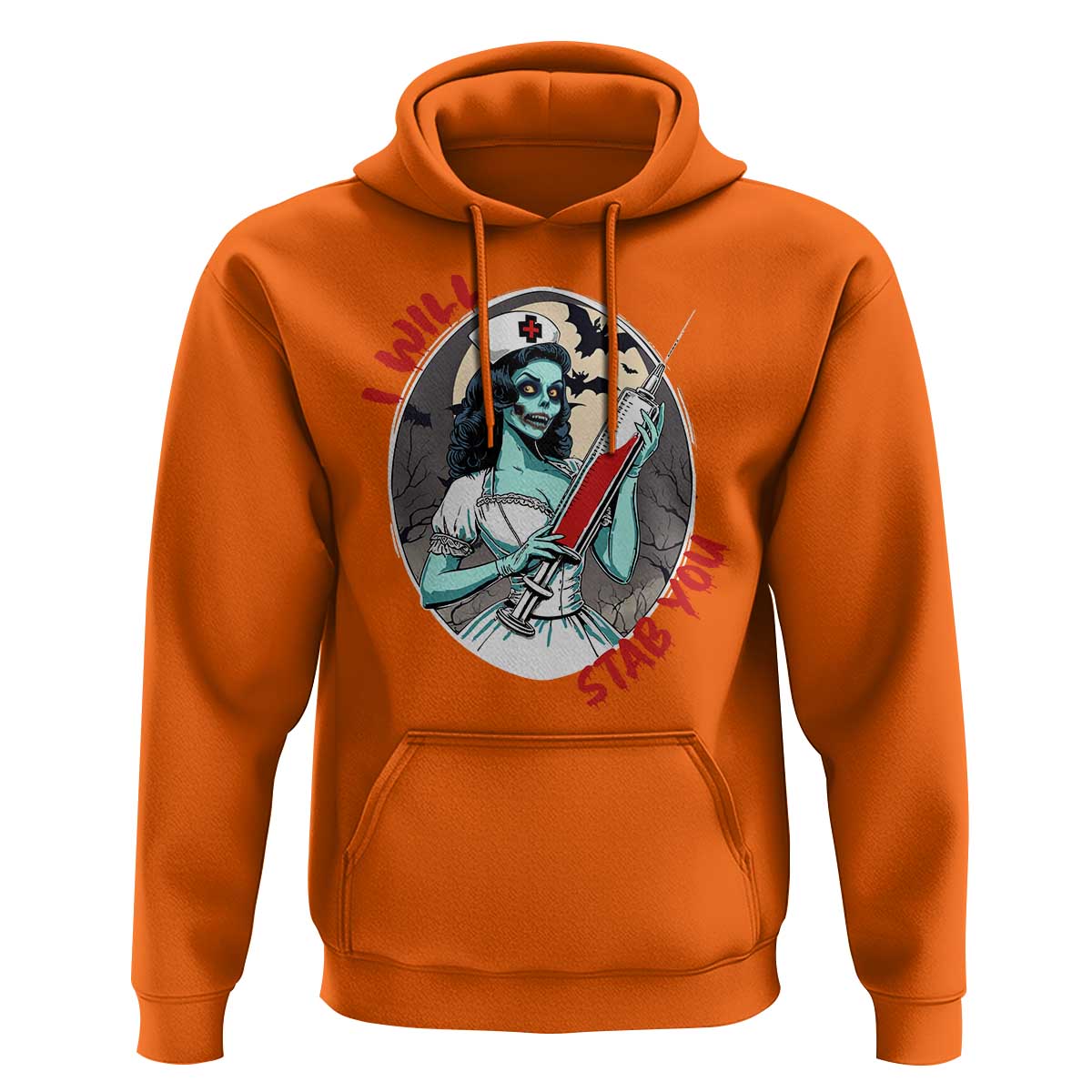 Funny Halloween Nurse Hoodie I Will Stab You Scary Zombie Needle Nurse