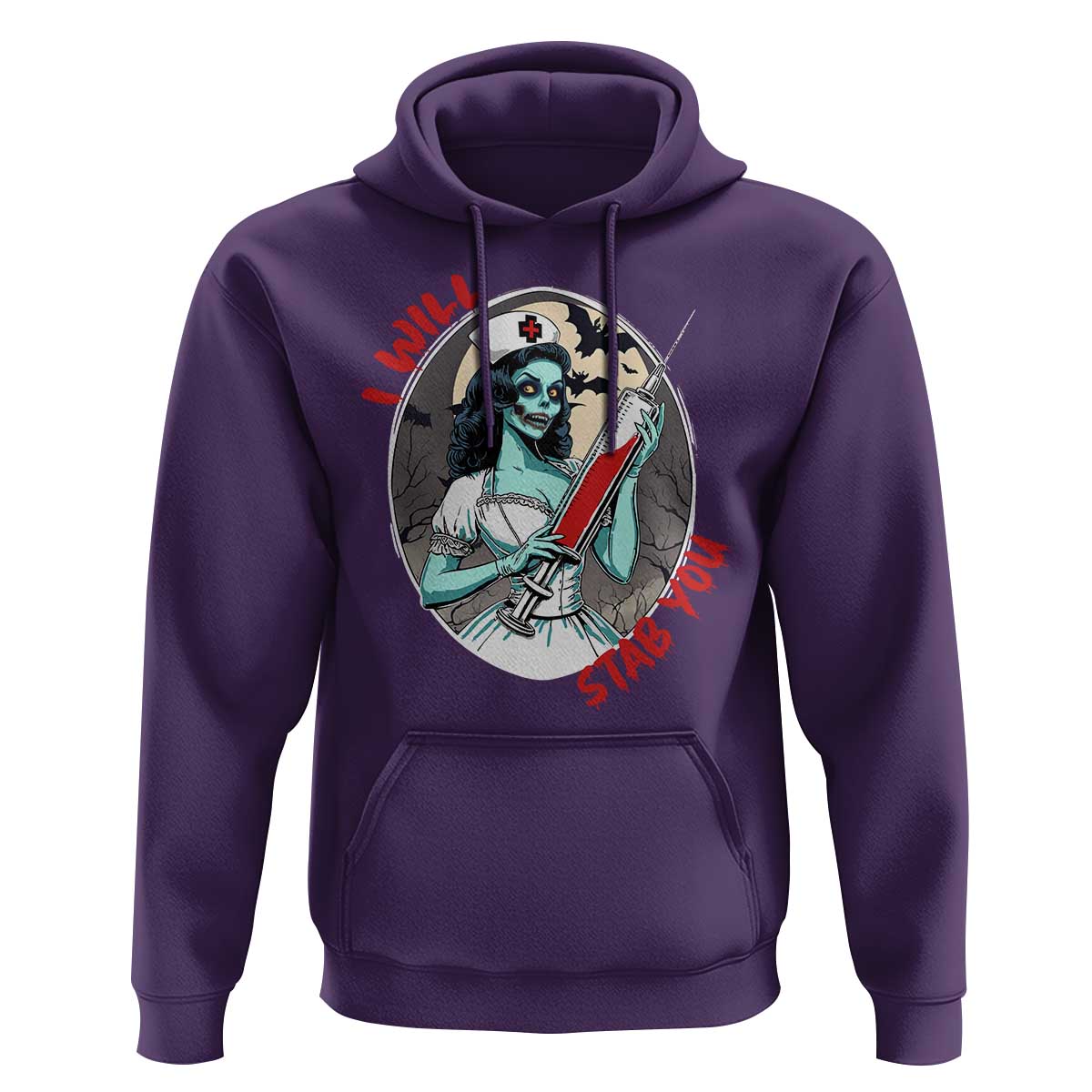 Funny Halloween Nurse Hoodie I Will Stab You Scary Zombie Needle Nurse