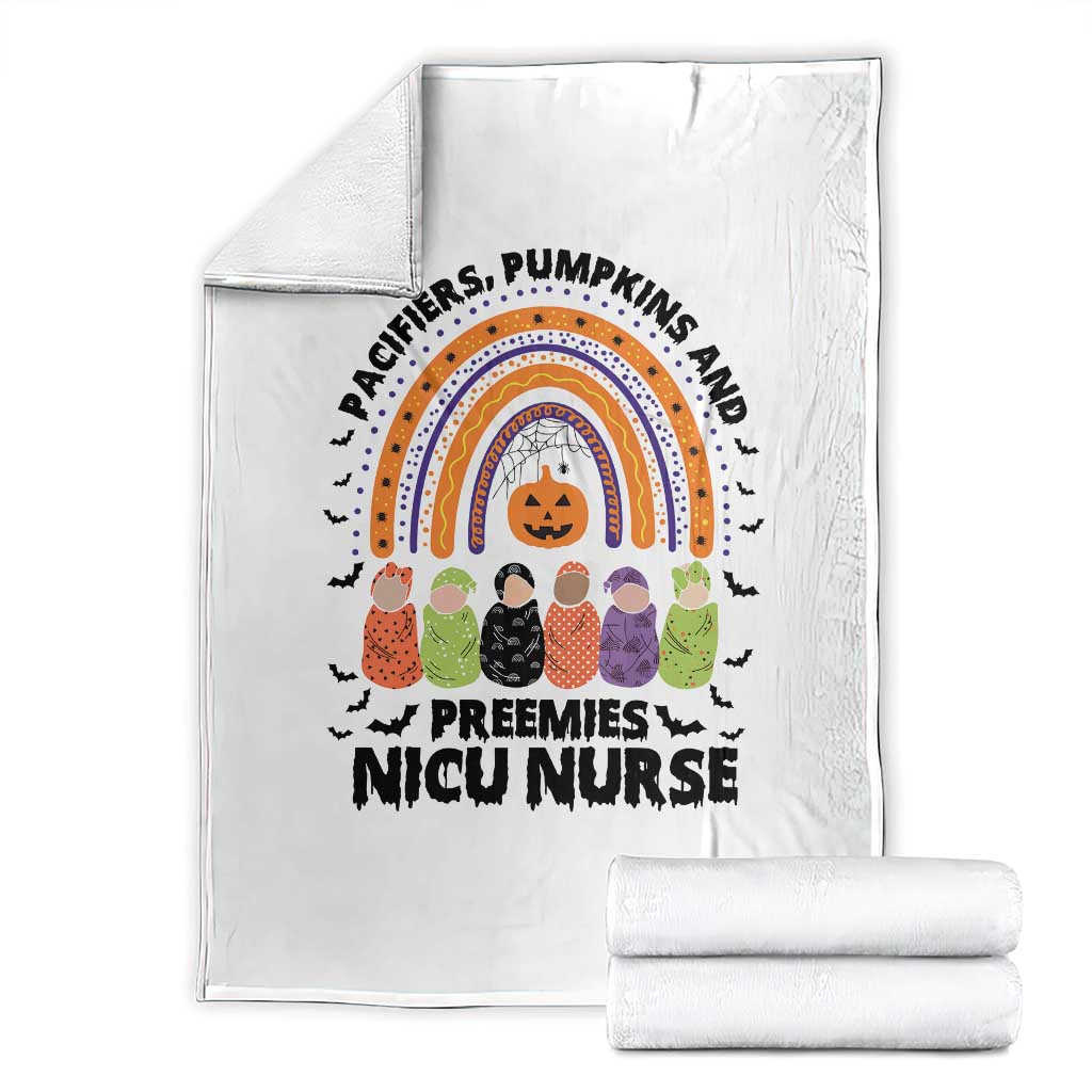 NICU Nurse Halloween Throw Blanket Pacifiers Pumpkins And Preemies Baby Rainbow Bat - Wonder Print Shop