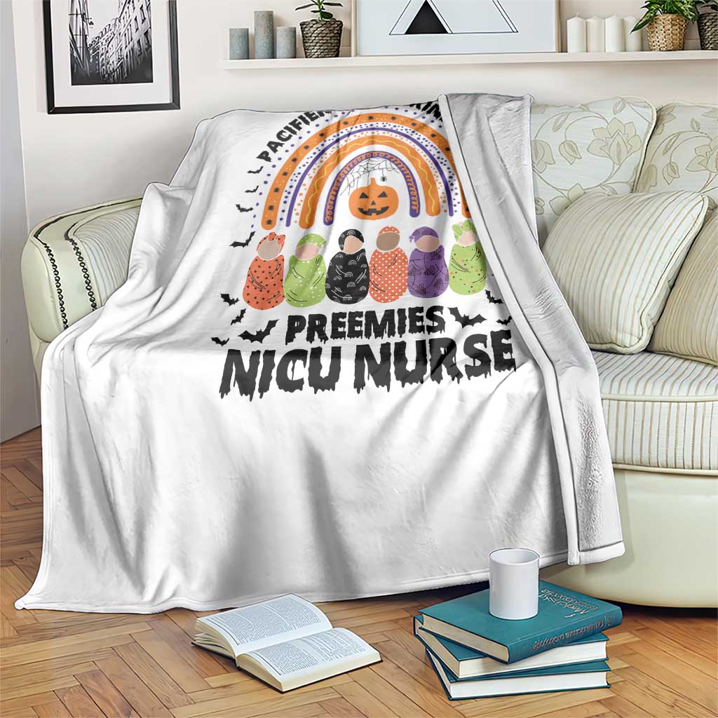 NICU Nurse Halloween Throw Blanket Pacifiers Pumpkins And Preemies Baby Rainbow Bat - Wonder Print Shop