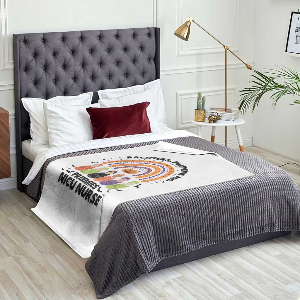 NICU Nurse Halloween Throw Blanket Pacifiers Pumpkins And Preemies Baby Rainbow Bat - Wonder Print Shop