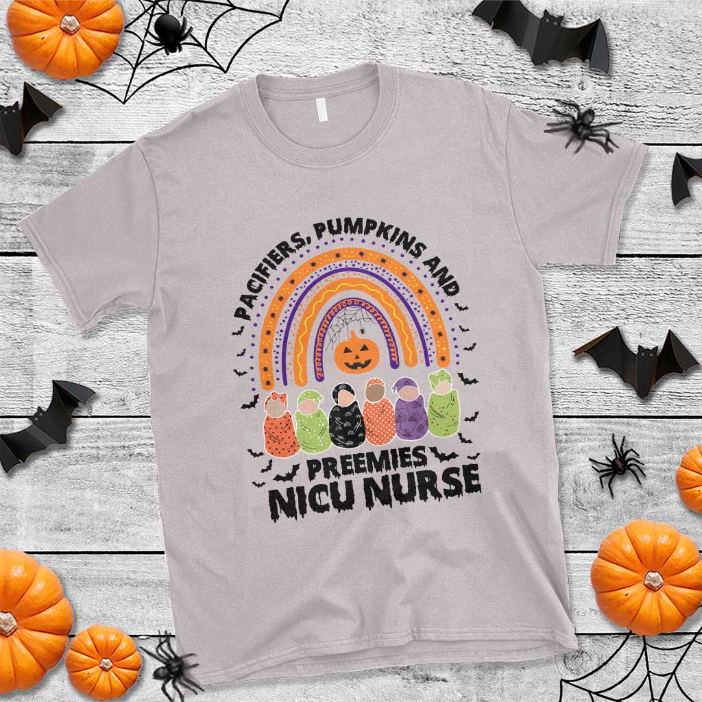 NICU Nurse Halloween T Shirt Pacifiers Pumpkins And Preemies Baby Rainbow Bat - Wonder Print Shop