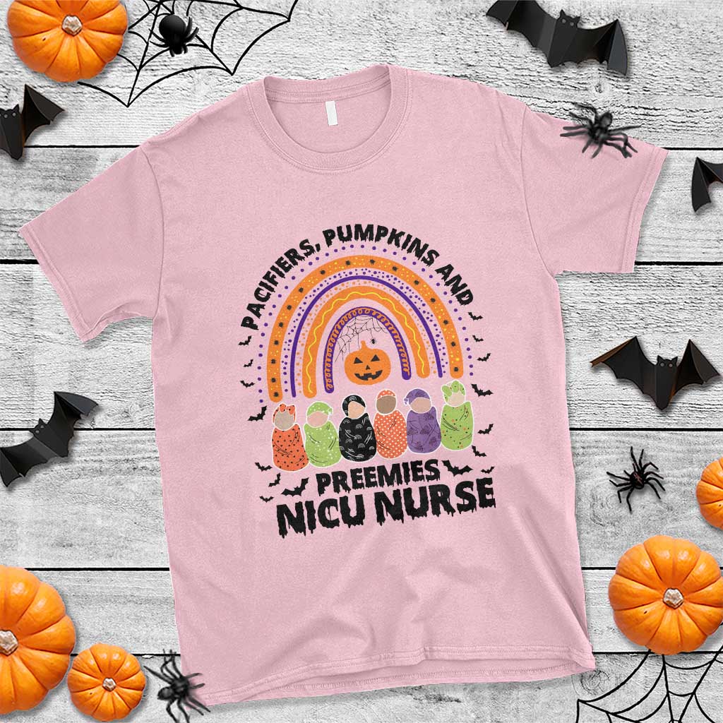 NICU Nurse Halloween T Shirt Pacifiers Pumpkins And Preemies Baby Rainbow Bat - Wonder Print Shop