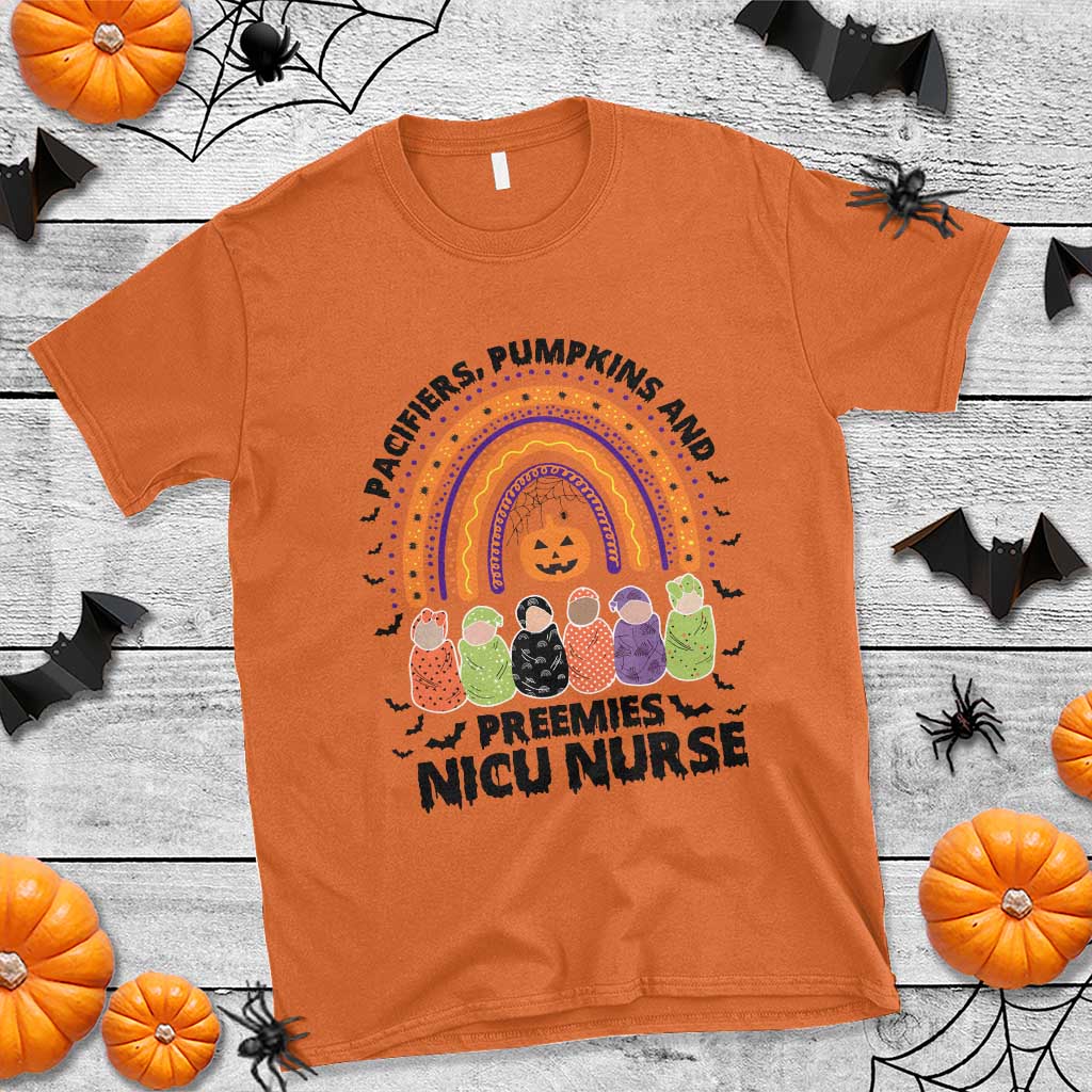 NICU Nurse Halloween T Shirt Pacifiers Pumpkins And Preemies Baby Rainbow Bat - Wonder Print Shop