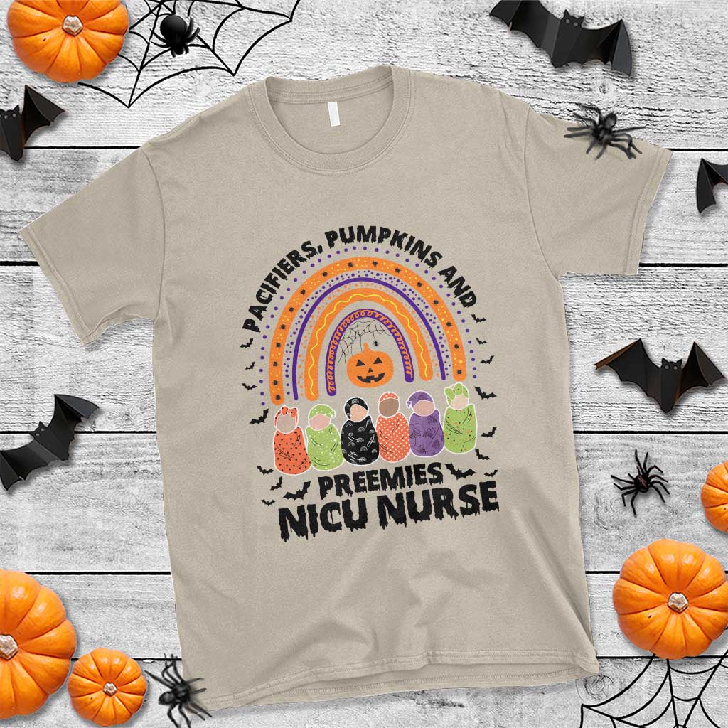 NICU Nurse Halloween T Shirt Pacifiers Pumpkins And Preemies Baby Rainbow Bat - Wonder Print Shop