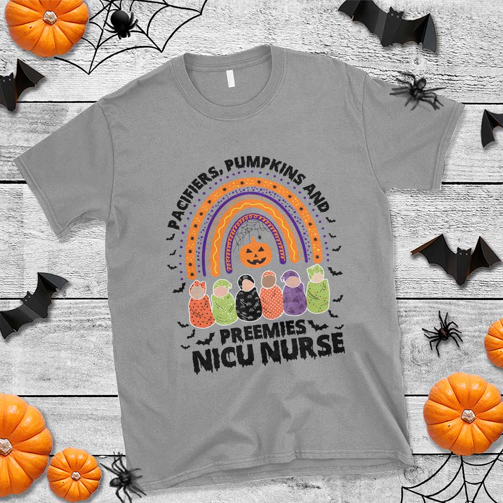 NICU Nurse Halloween T Shirt Pacifiers Pumpkins And Preemies Baby Rainbow Bat - Wonder Print Shop