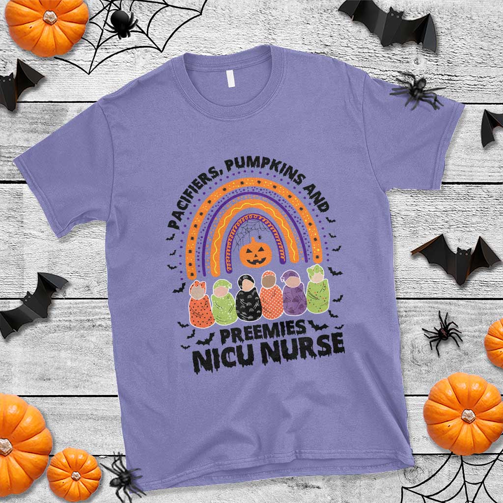 NICU Nurse Halloween T Shirt Pacifiers Pumpkins And Preemies Baby Rainbow Bat - Wonder Print Shop