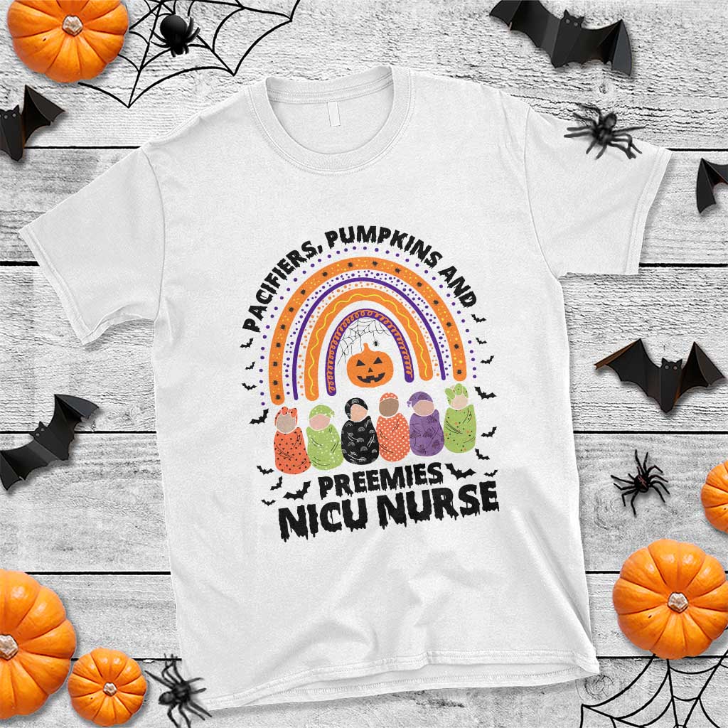 NICU Nurse Halloween T Shirt Pacifiers Pumpkins And Preemies Baby Rainbow Bat - Wonder Print Shop