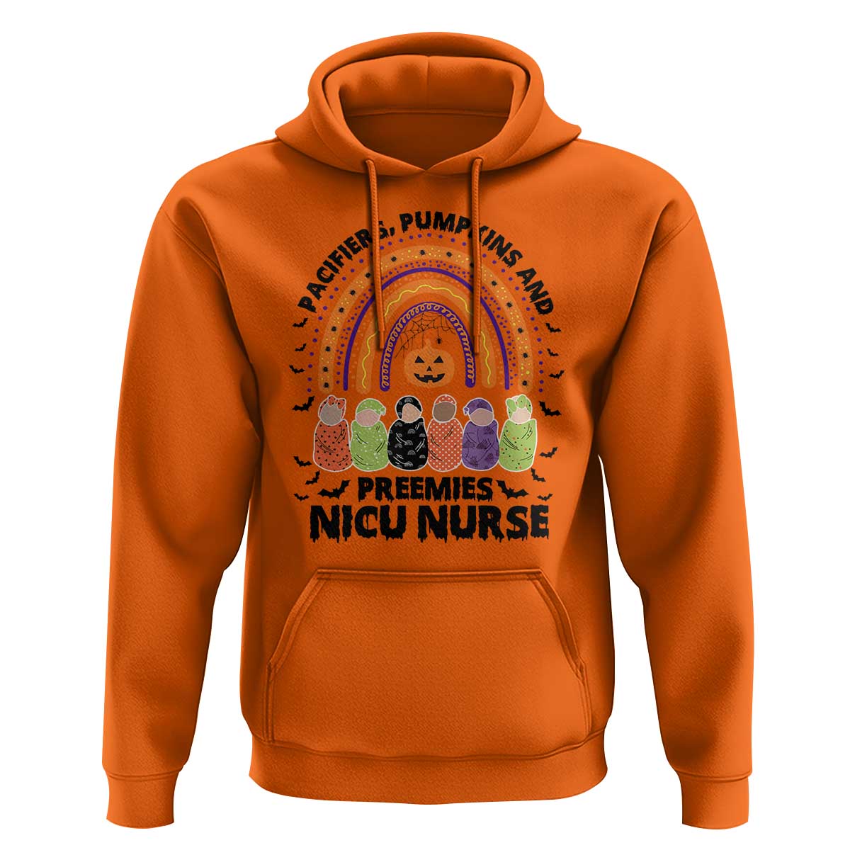 NICU Nurse Halloween Hoodie Pacifiers Pumpkins And Preemies Baby Rainbow Bat