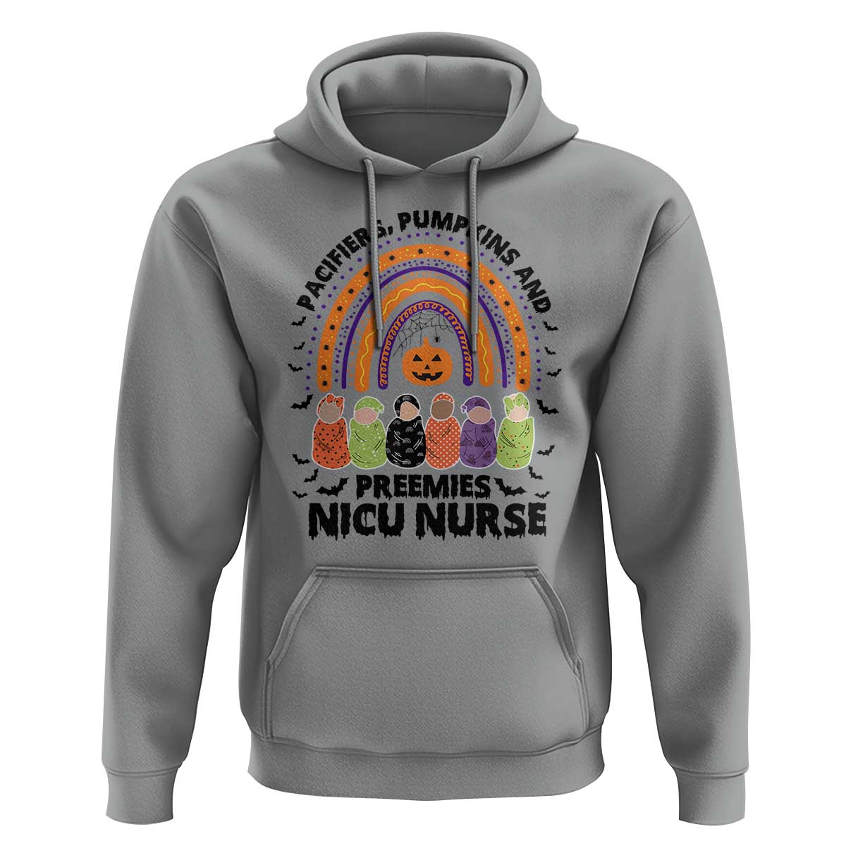 NICU Nurse Halloween Hoodie Pacifiers Pumpkins And Preemies Baby Rainbow Bat