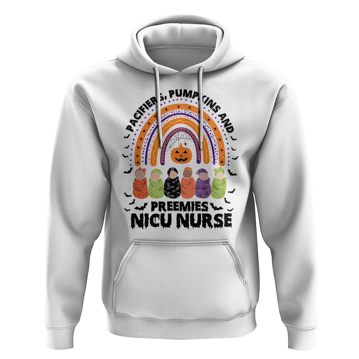 NICU Nurse Halloween Hoodie Pacifiers Pumpkins And Preemies Baby Rainbow Bat