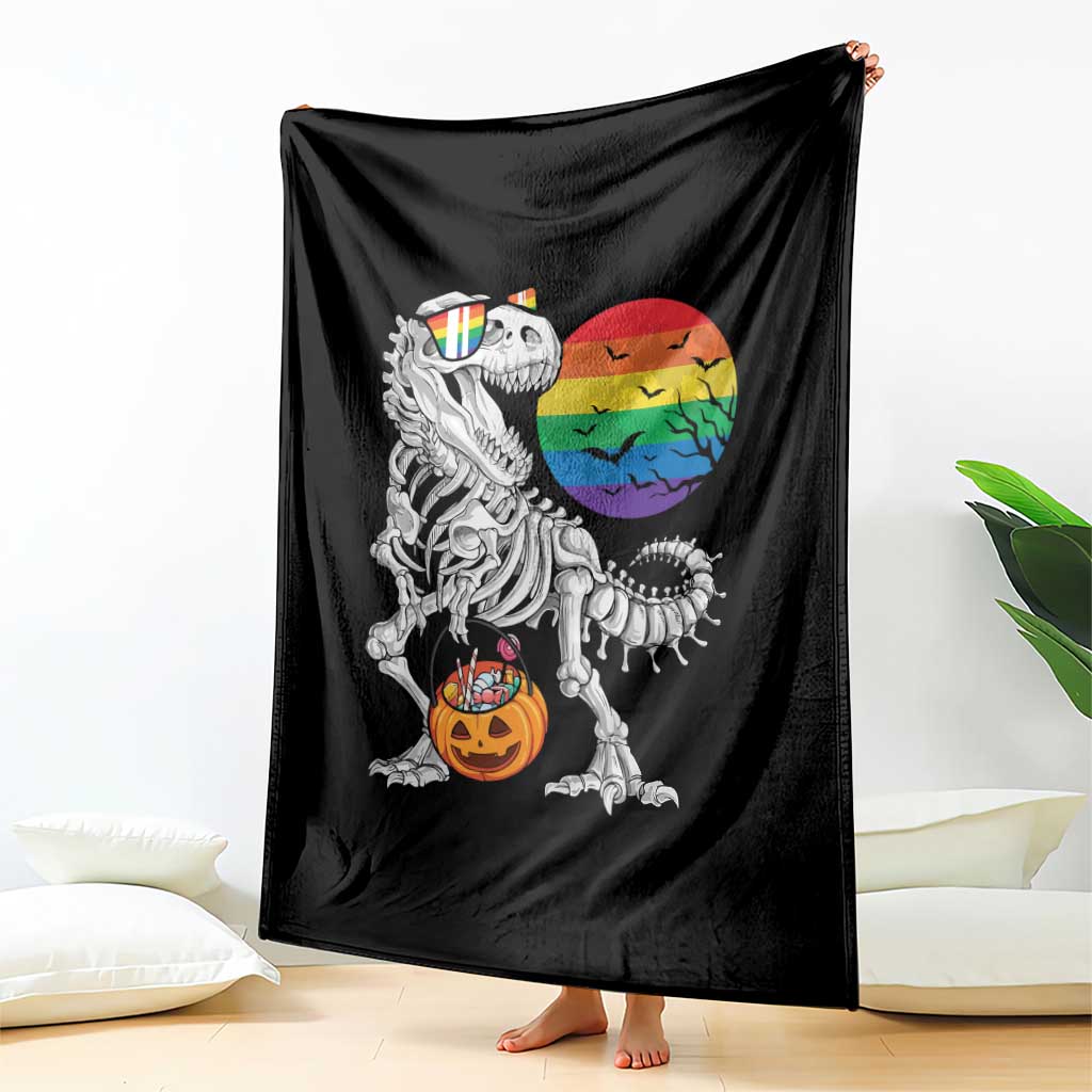 Halloween LGBT Throw Blanket Scary Dinosaur Skeleton T rex Rainbow Moon - Wonder Print Shop