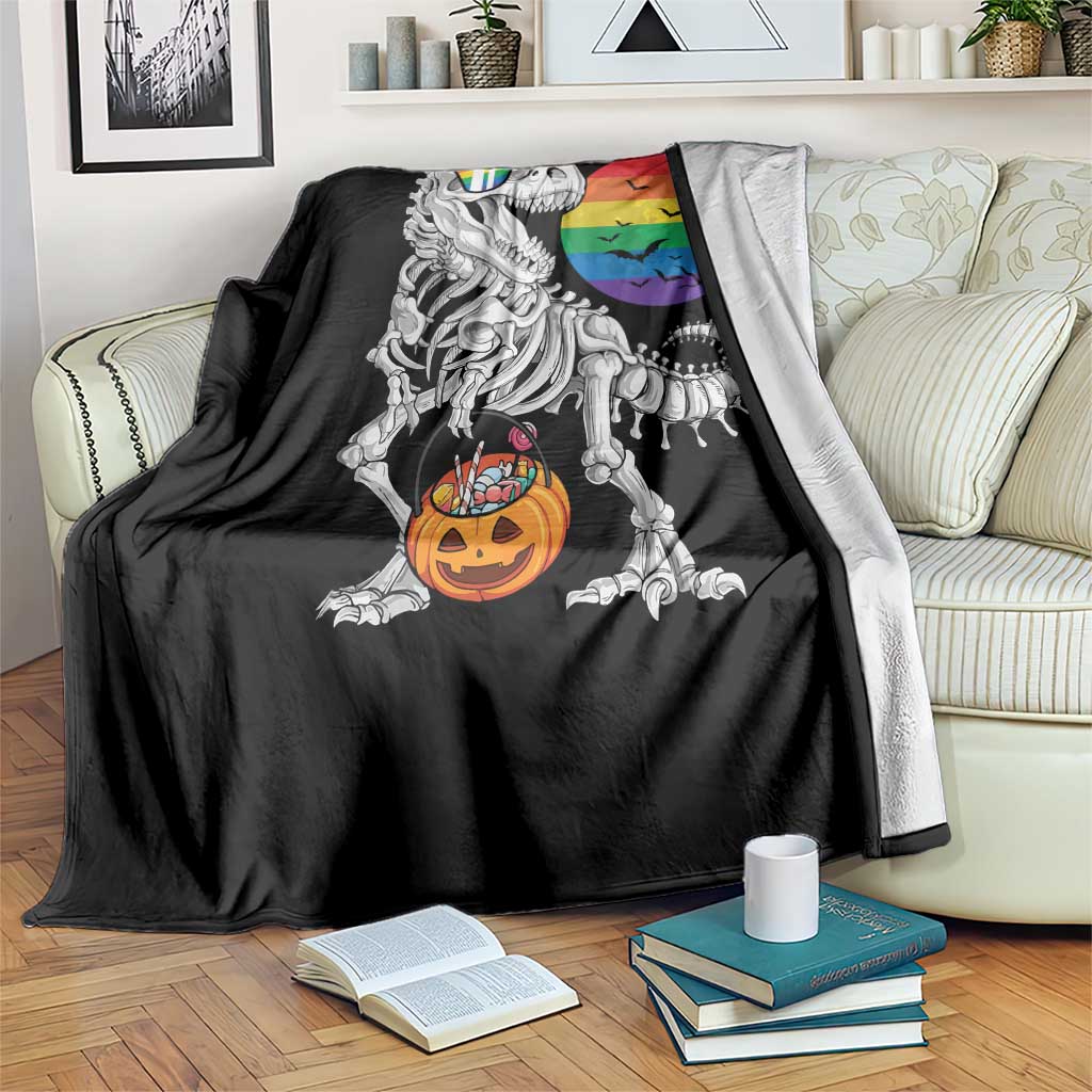 Halloween LGBT Throw Blanket Scary Dinosaur Skeleton T rex Rainbow Moon - Wonder Print Shop
