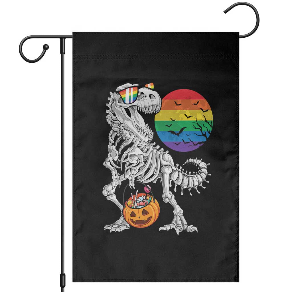 Halloween LGBT Garden Flag Scary Dinosaur Skeleton T rex Rainbow Moon - Wonder Print Shop