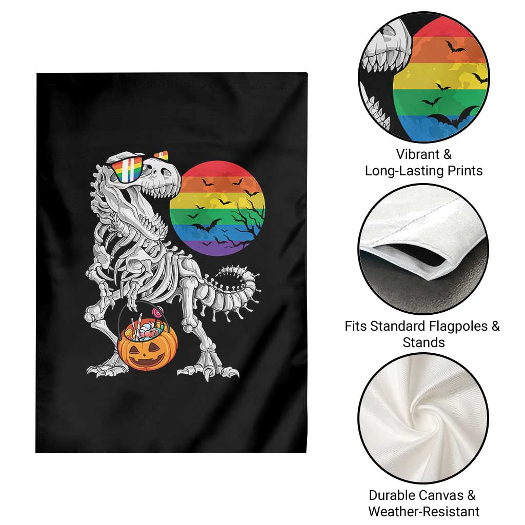 Halloween LGBT Garden Flag Scary Dinosaur Skeleton T rex Rainbow Moon - Wonder Print Shop
