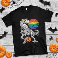 Halloween LGBT T Shirt Scary Dinosaur Skeleton T rex Rainbow Moon - Wonder Print Shop