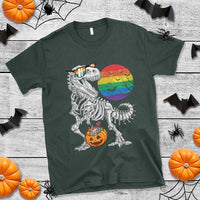 Halloween LGBT T Shirt Scary Dinosaur Skeleton T rex Rainbow Moon - Wonder Print Shop