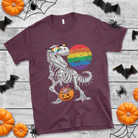 Halloween LGBT T Shirt Scary Dinosaur Skeleton T rex Rainbow Moon - Wonder Print Shop