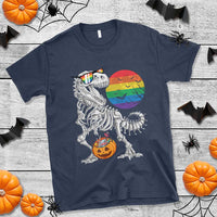Halloween LGBT T Shirt Scary Dinosaur Skeleton T rex Rainbow Moon - Wonder Print Shop